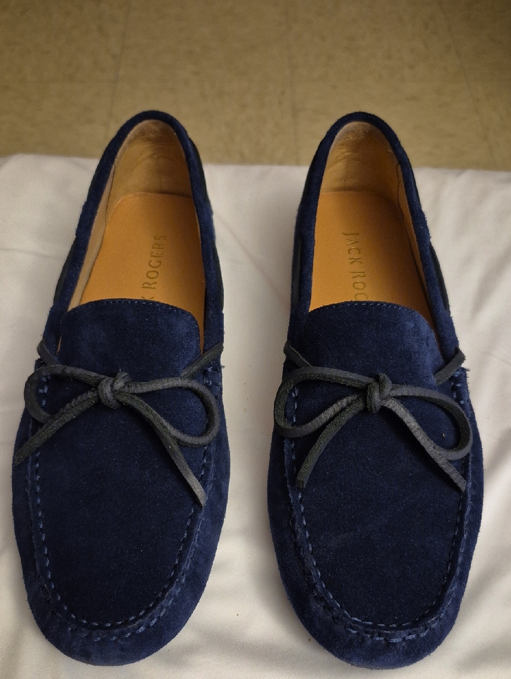 Jack Rogers Women's Navy Suede Moccasin Loafers with Bow